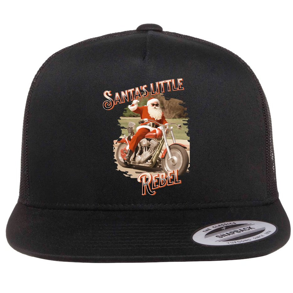 Santa on a Motorcycle Vintage Style Rebellious Christmas  Flat Bill Trucker Hat