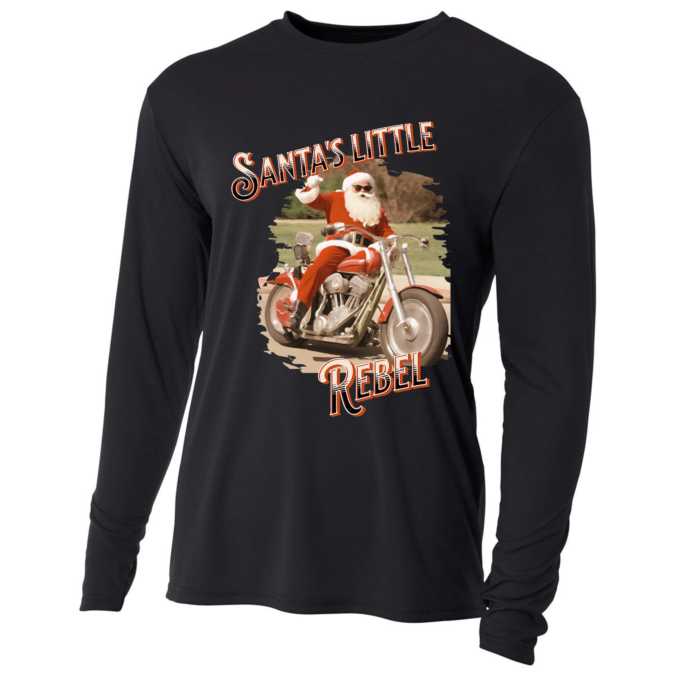 Santa on a Motorcycle Vintage Style Rebellious Christmas  Cooling Performance Long Sleeve Crew