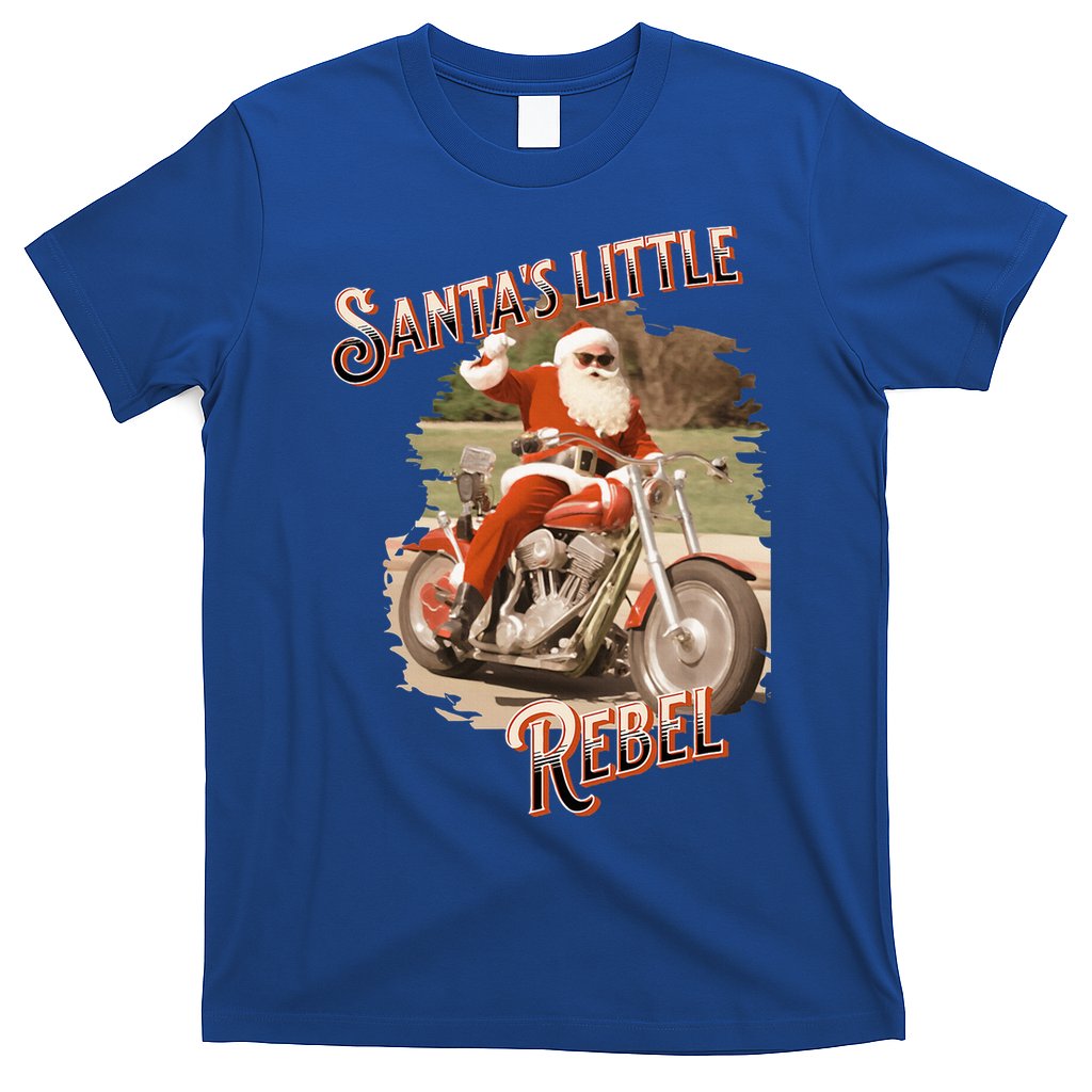 Santa on a Motorcycle Vintage Style Rebellious Christmas  T-Shirt