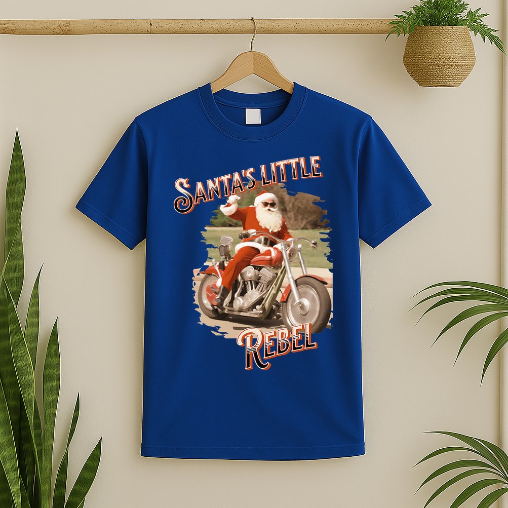 Santa on a Motorcycle Vintage Style Rebellious Christmas  T-Shirt