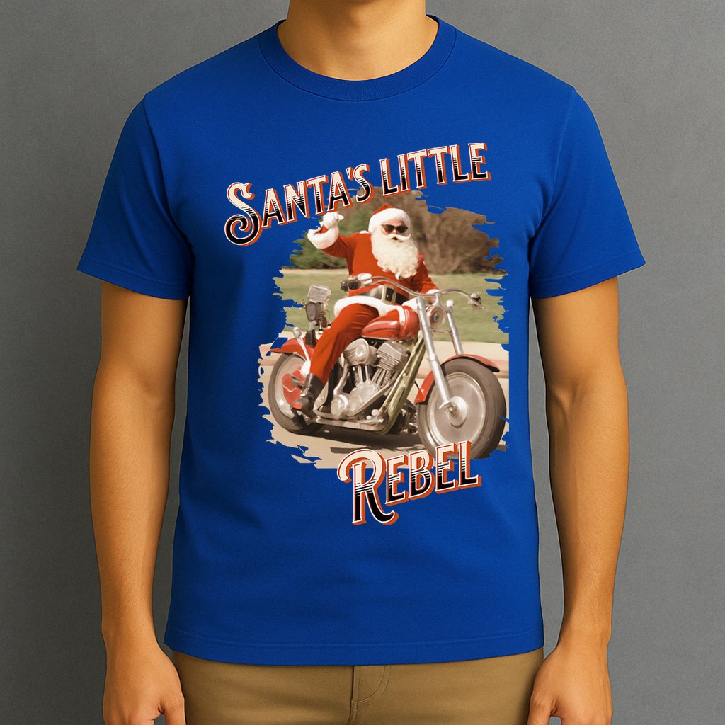 Santa on a Motorcycle Vintage Style Rebellious Christmas  T-Shirt