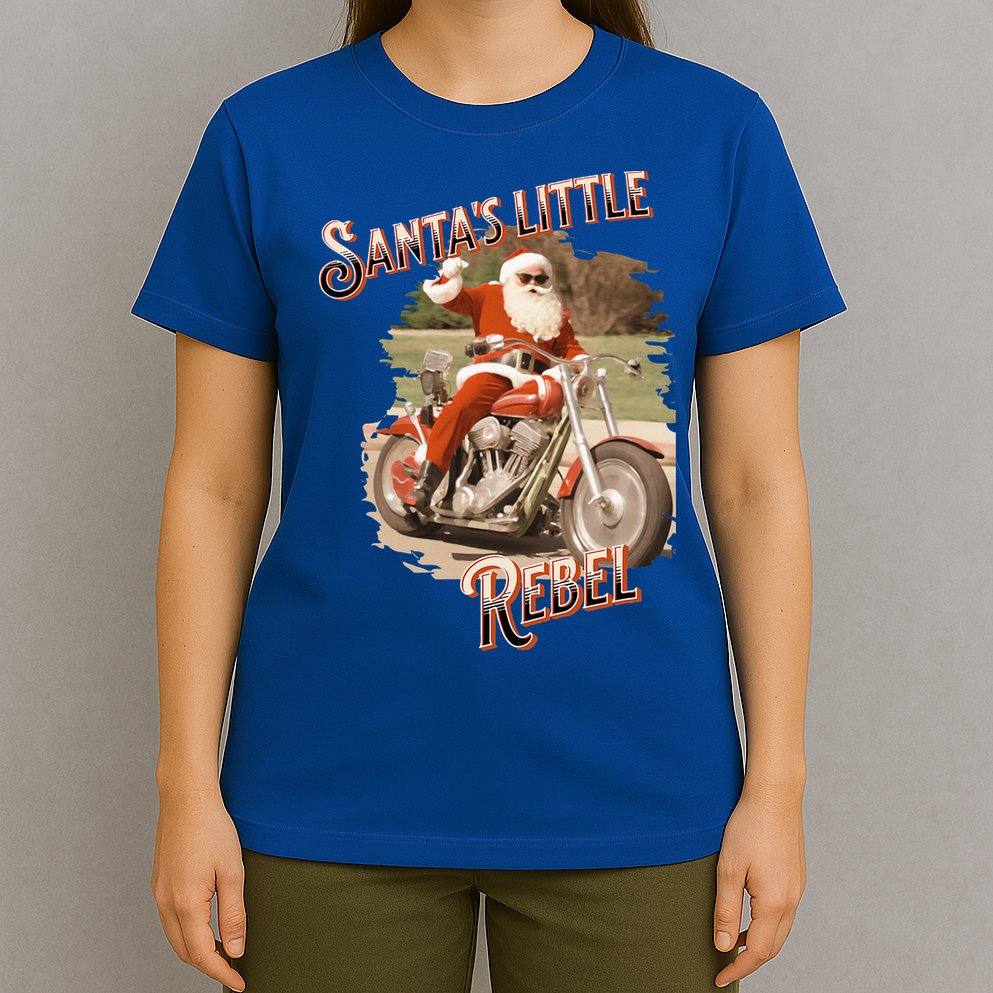 Santa on a Motorcycle Vintage Style Rebellious Christmas  T-Shirt