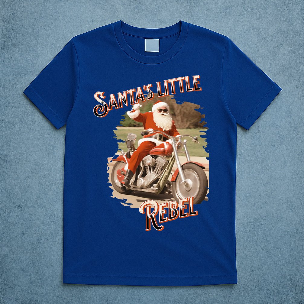 Santa on a Motorcycle Vintage Style Rebellious Christmas  T-Shirt