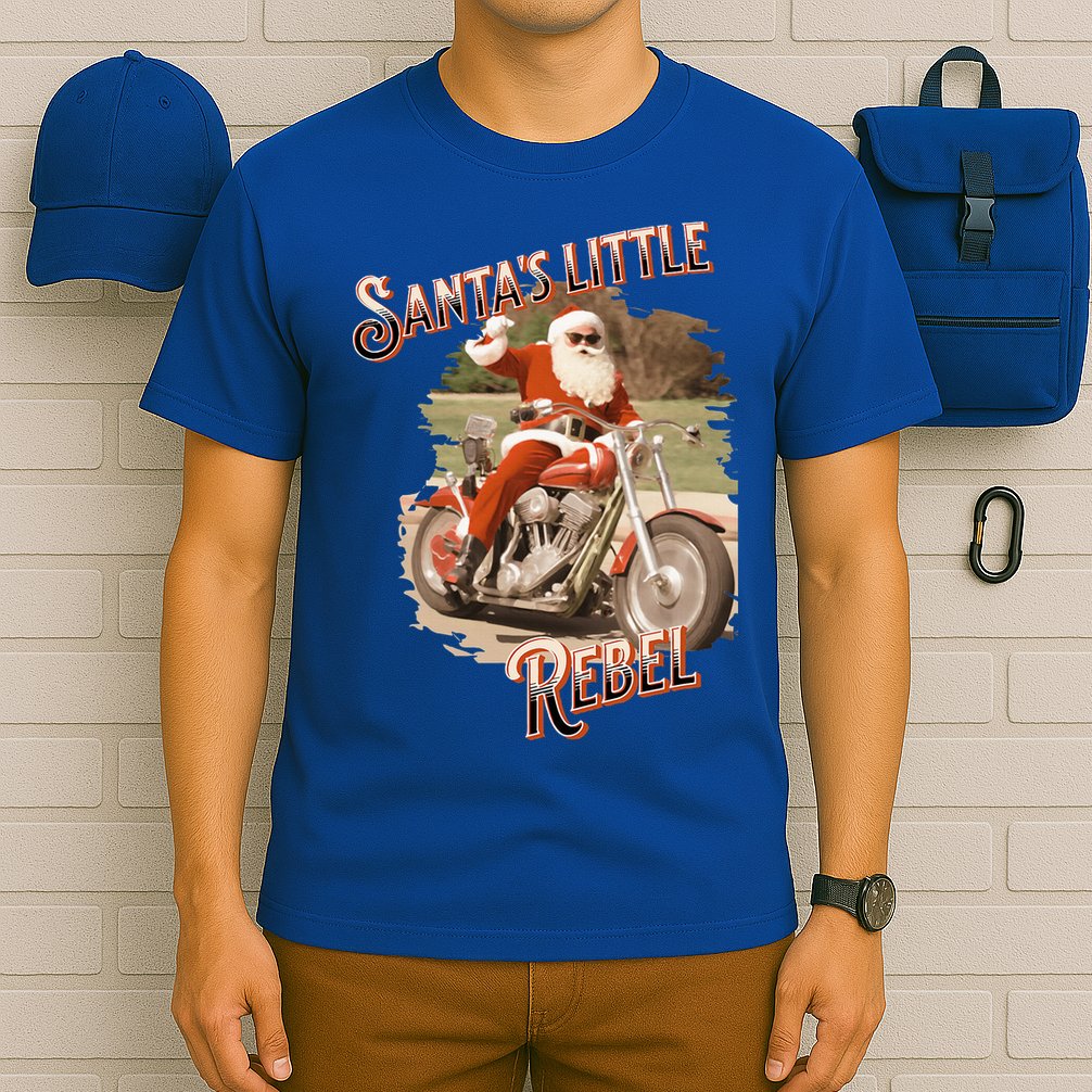 Santa on a Motorcycle Vintage Style Rebellious Christmas  T-Shirt