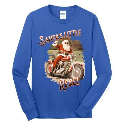 Santa on a Motorcycle Vintage Style Rebellious Christmas  Tall Long Sleeve T-Shirt