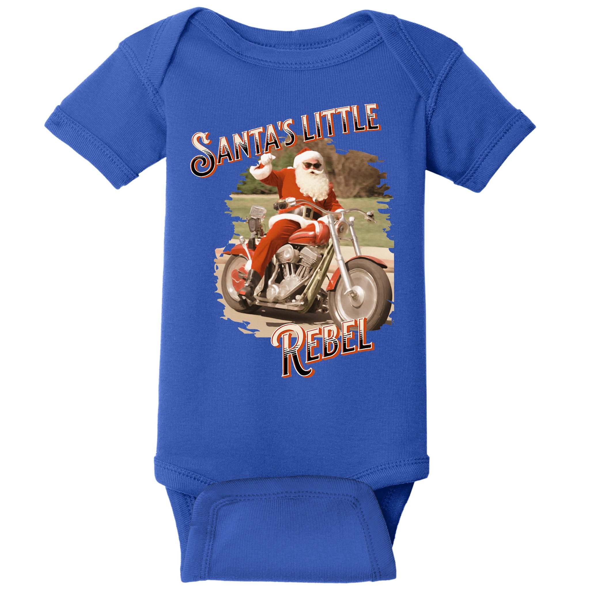 Santa on a Motorcycle Vintage Style Rebellious Christmas  Baby Bodysuit