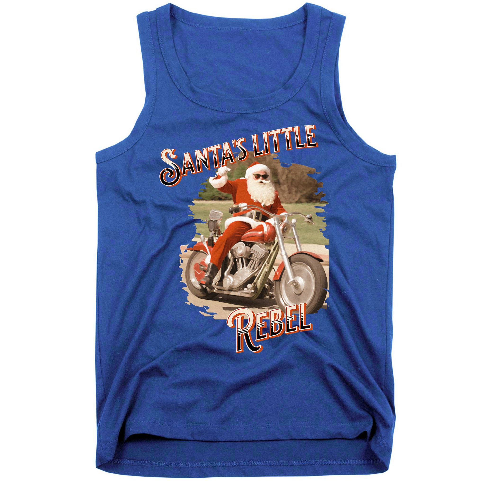 Santa on a Motorcycle Vintage Style Rebellious Christmas  Tank Top