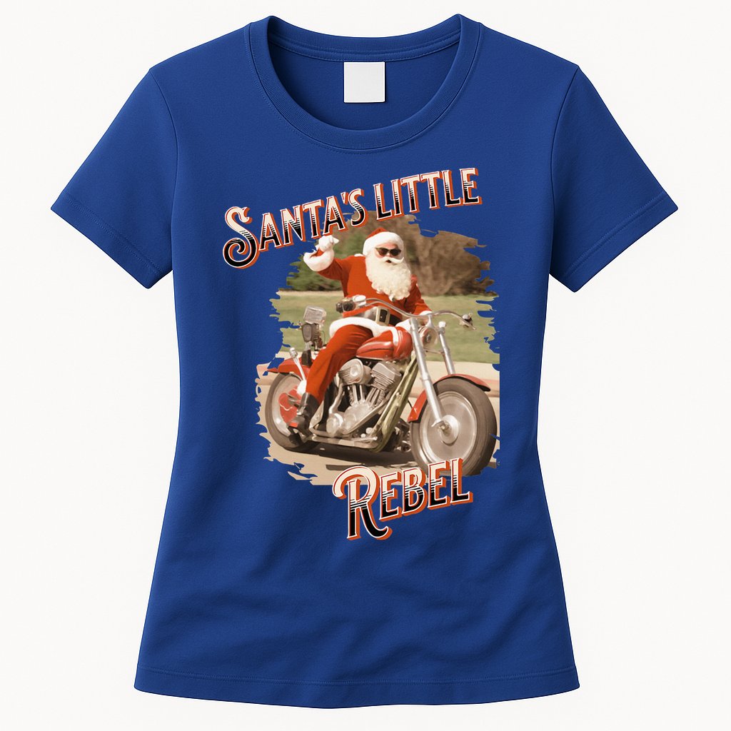 Santa on a Motorcycle Vintage Style Rebellious Christmas  Womens T-Shirt