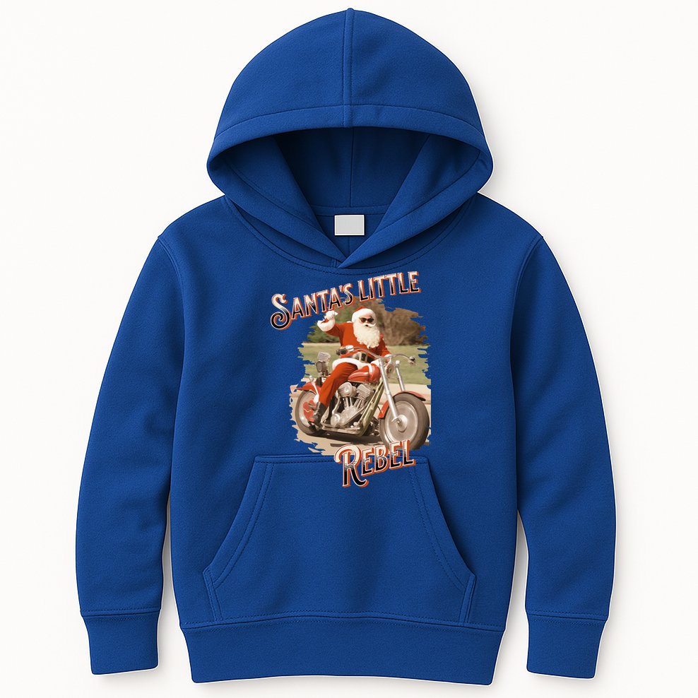 Santa on a Motorcycle Vintage Style Rebellious Christmas  Kids Hoodie
