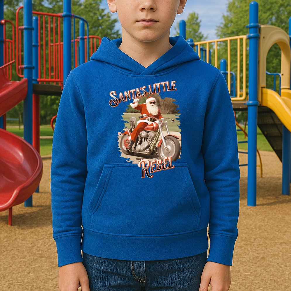 Santa on a Motorcycle Vintage Style Rebellious Christmas  Kids Hoodie