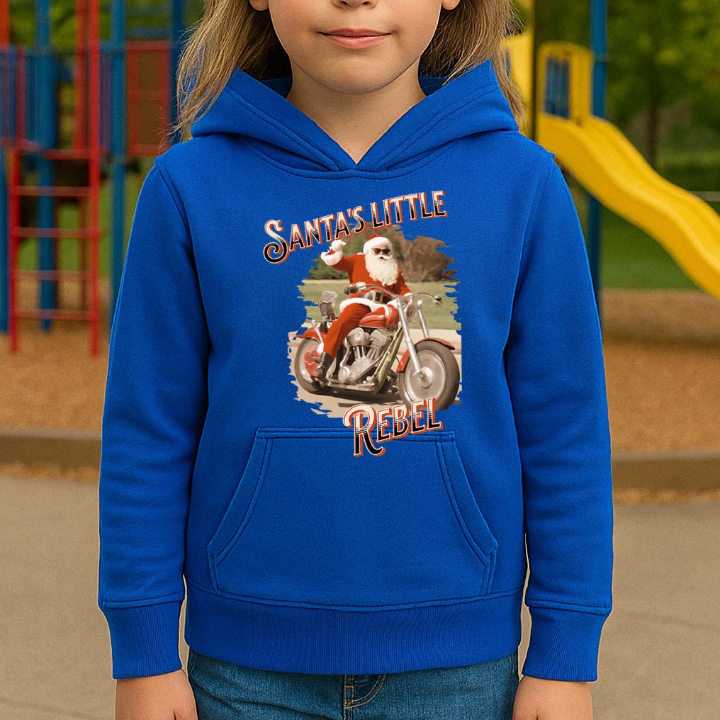 Santa on a Motorcycle Vintage Style Rebellious Christmas  Kids Hoodie