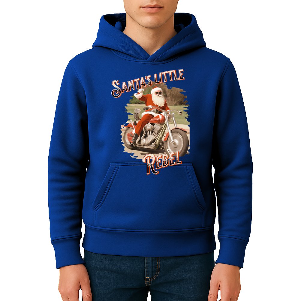 Santa on a Motorcycle Vintage Style Rebellious Christmas  Kids Hoodie