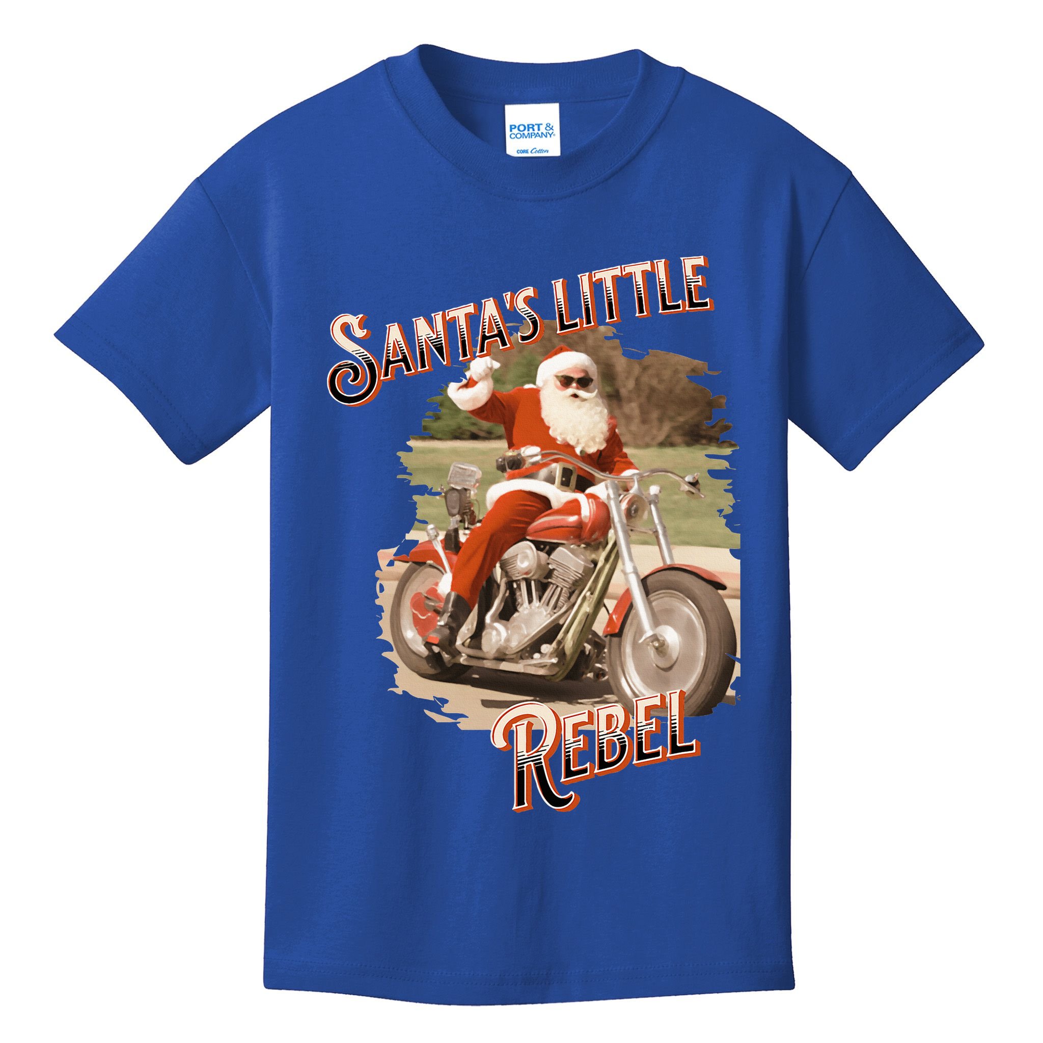 Santa on a Motorcycle Vintage Style Rebellious Christmas  Kids T-Shirt
