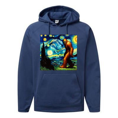 Sasquatch On A Starry Night – Squatch Van Gogh Funny Bigfoot Performance Fleece Hoodie