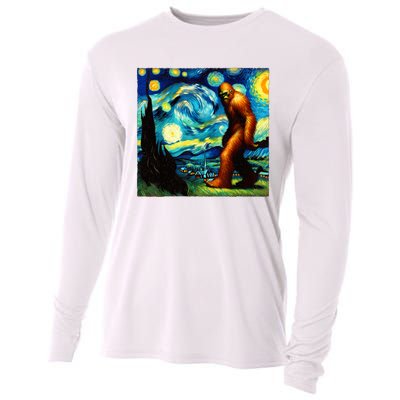 Sasquatch On A Starry Night – Squatch Van Gogh Funny Bigfoot Cooling Performance Long Sleeve Crew