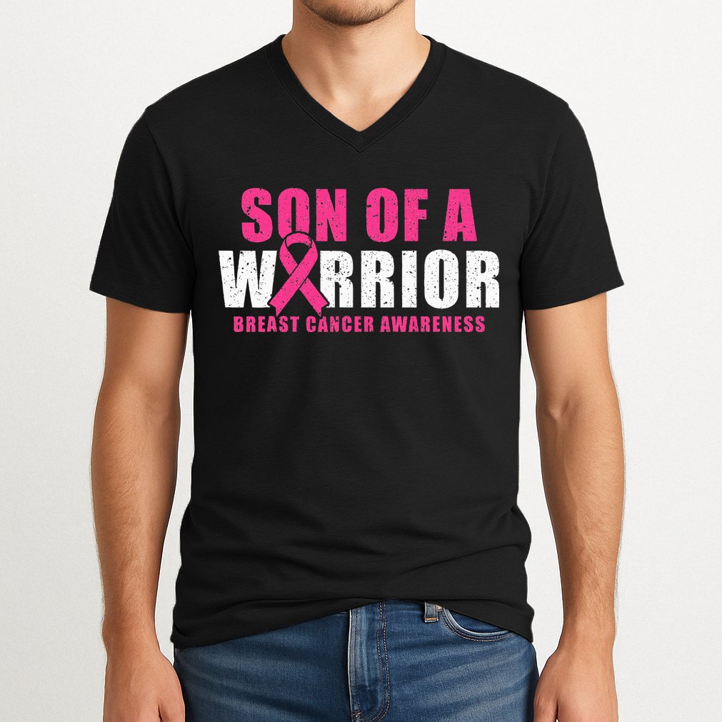 Son Of A Warrior Breast Cancer Awareness V-Neck T-Shirt