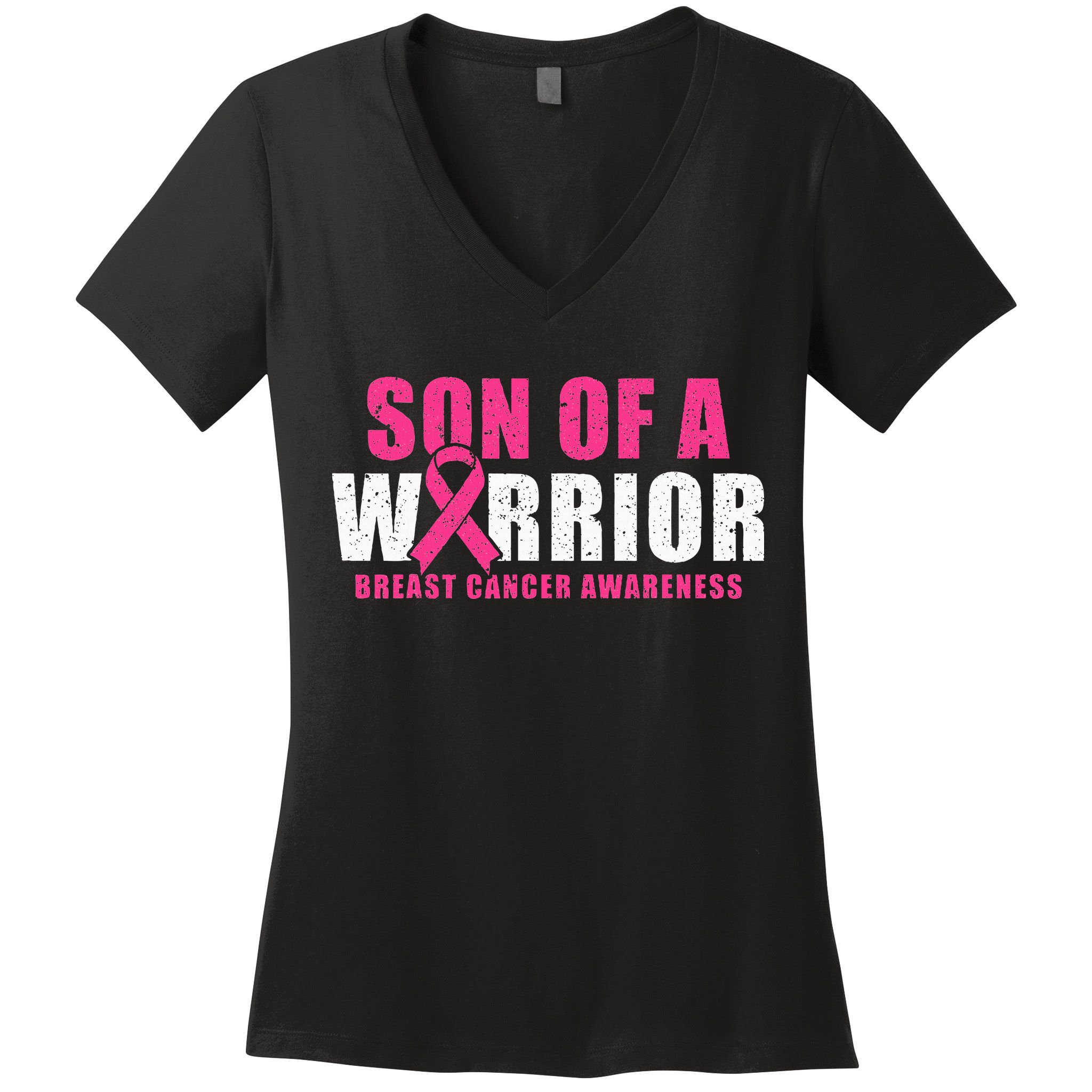 Son Of A Warrior Breast Cancer Awareness Women's V-Neck T-Shirt