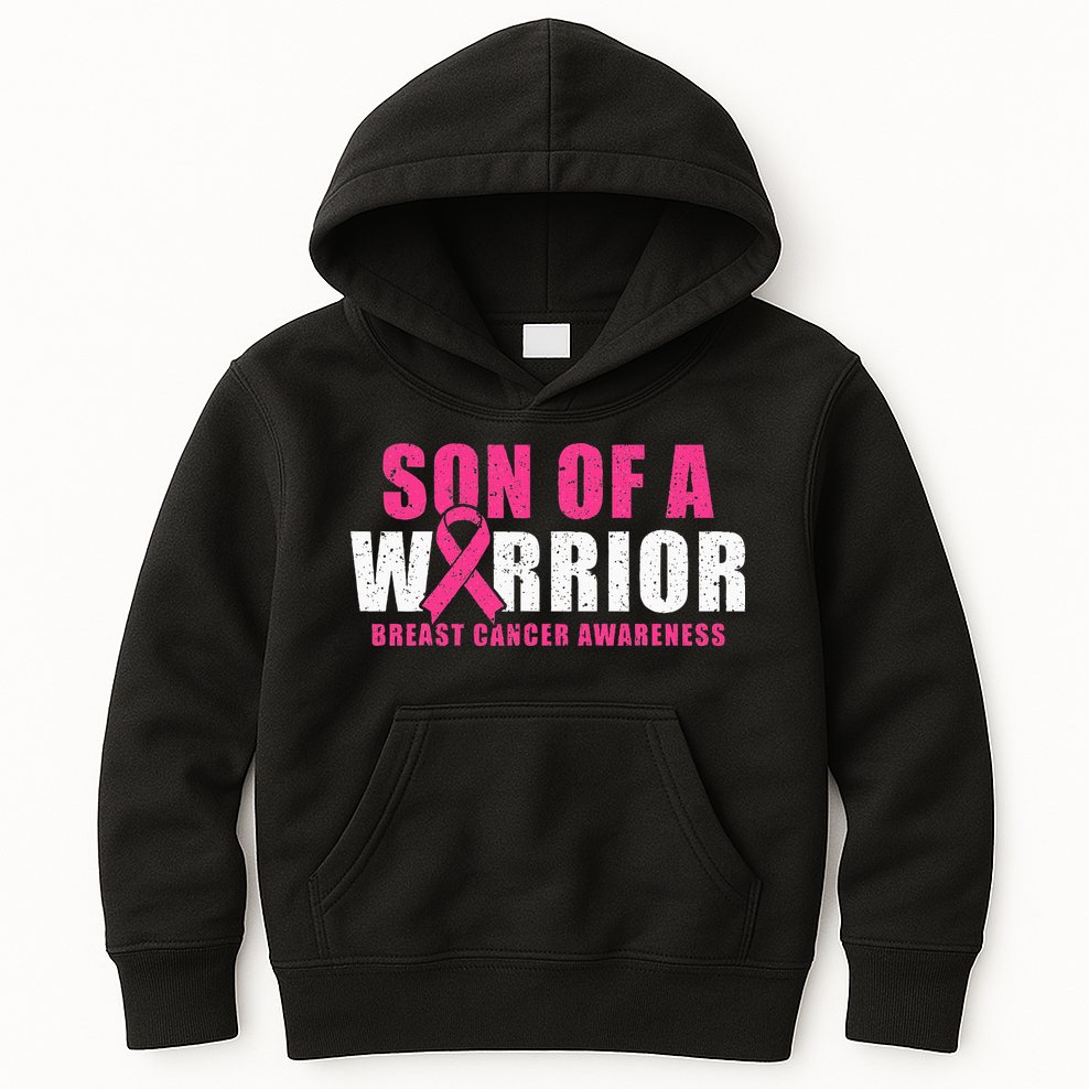 Son Of A Warrior Breast Cancer Awareness Kids Hoodie