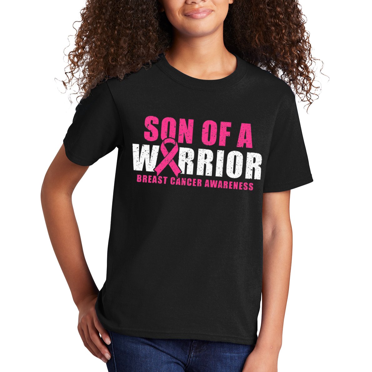 Son Of A Warrior Breast Cancer Awareness Kids T-Shirt