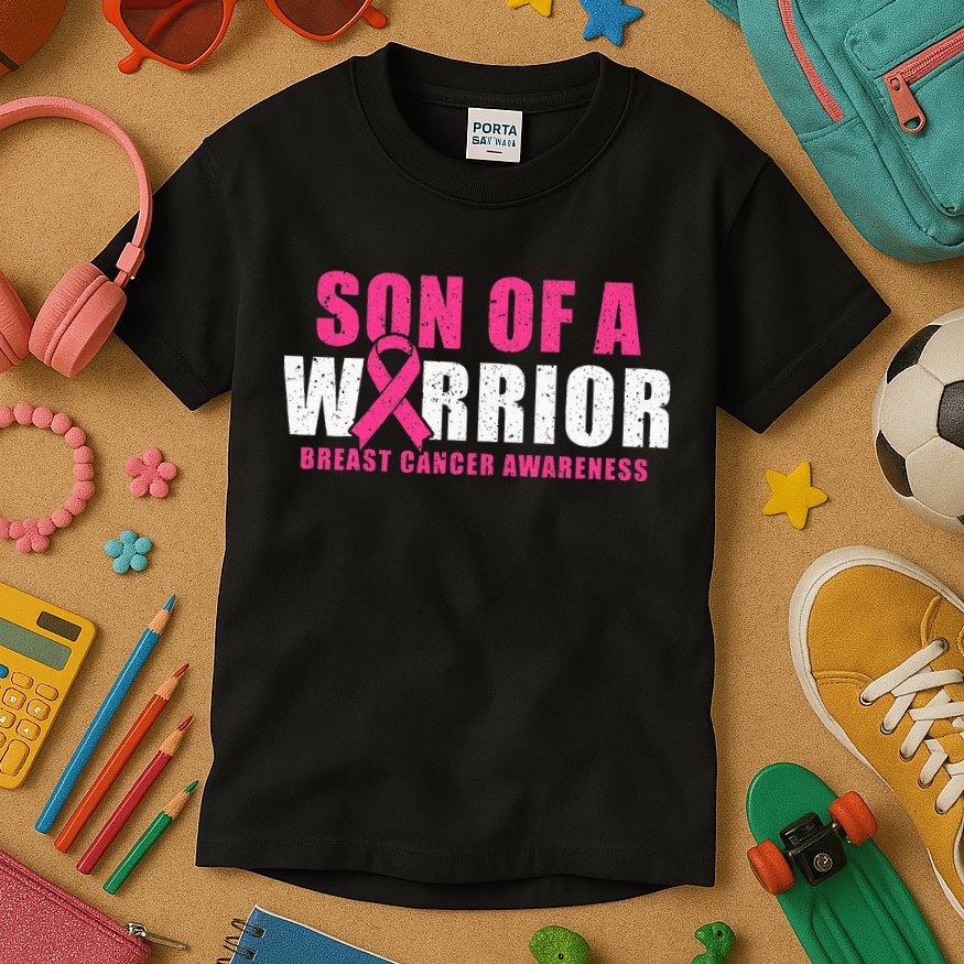 Son Of A Warrior Breast Cancer Awareness Kids T-Shirt