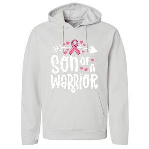 Son Of A Warrior Family Breast Cancer Gift Pink Ribbon Gift Performance Fleece Hoodie