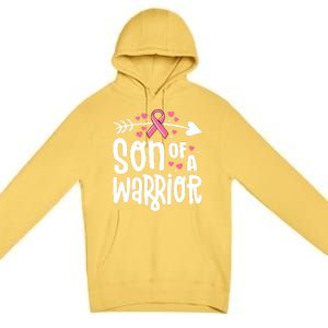 Son Of A Warrior Family Breast Cancer Gift Pink Ribbon Gift Premium Pullover Hoodie