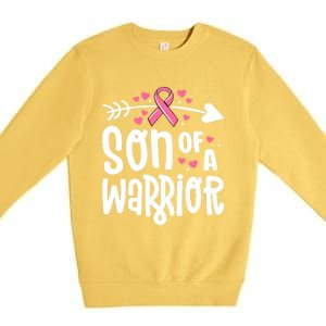 Son Of A Warrior Family Breast Cancer Gift Pink Ribbon Gift Premium Crewneck Sweatshirt