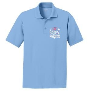 Son Of A Warrior Family Breast Cancer Gift Pink Ribbon Gift PosiCharge RacerMesh Polo