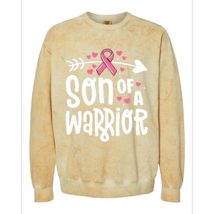 Son Of A Warrior Family Breast Cancer Gift Pink Ribbon Gift Colorblast Crewneck Sweatshirt