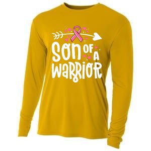 Son Of A Warrior Family Breast Cancer Gift Pink Ribbon Gift Cooling Performance Long Sleeve Crew