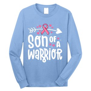 Son Of A Warrior Family Breast Cancer Gift Pink Ribbon Gift Long Sleeve Shirt