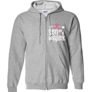 Son Of A Warrior Family Breast Cancer Gift Pink Ribbon Gift Full Zip Hoodie