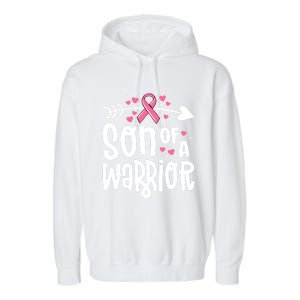 Son Of A Warrior Family Breast Cancer Gift Pink Ribbon Gift Garment-Dyed Fleece Hoodie