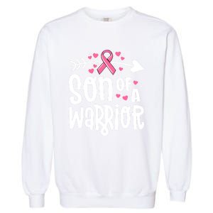 Son Of A Warrior Family Breast Cancer Gift Pink Ribbon Gift Garment-Dyed Sweatshirt