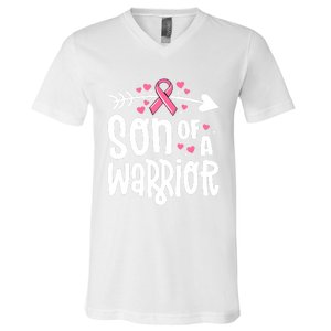 Son Of A Warrior Family Breast Cancer Gift Pink Ribbon Gift V-Neck T-Shirt