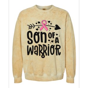 Son Of A Warrior Family Breast Cancer Gift Pink Ribbon Meaningful Gift Colorblast Crewneck Sweatshirt