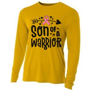 Son Of A Warrior Family Breast Cancer Gift Pink Ribbon Meaningful Gift Cooling Performance Long Sleeve Crew