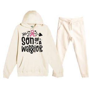 Son Of A Warrior Family Breast Cancer Gift Pink Ribbon Meaningful Gift Premium Hooded Sweatsuit Set