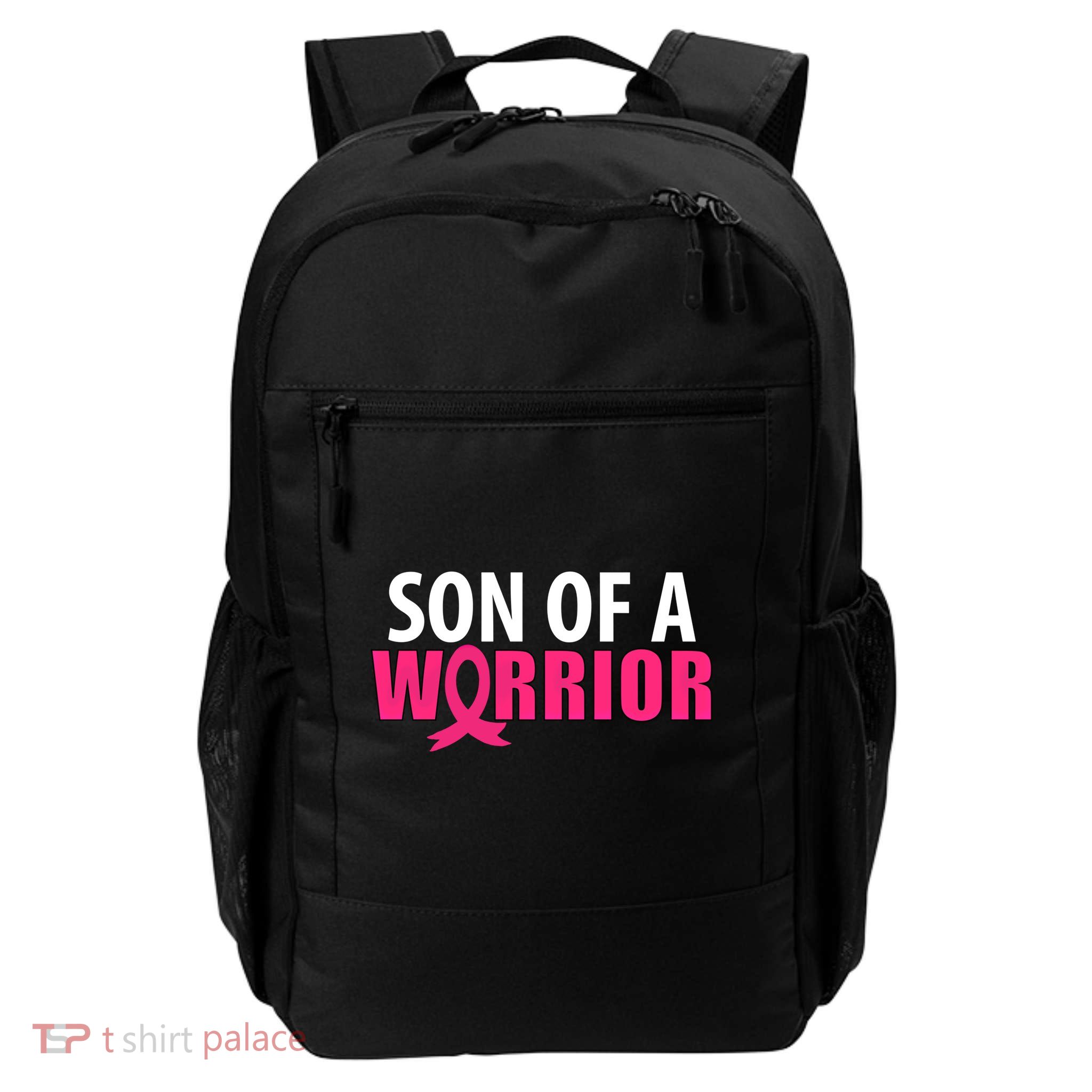 Son Of A Warrior Pink Ribbon Breast Cancer Awareness Gift Backpack