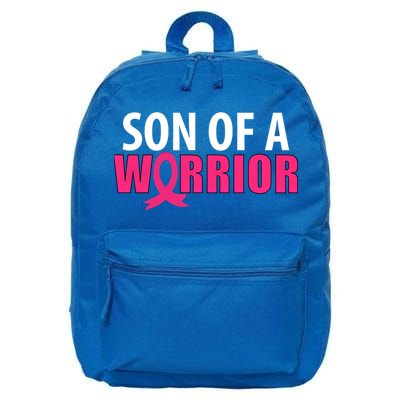 Son Of A Warrior Pink Ribbon Breast Cancer Awareness Gift 16 in Basic Backpack