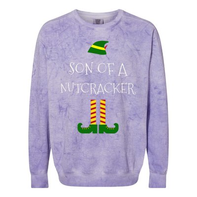 Son Of A Nutcracker Funny Christmas Elf T Colorblast Crewneck Sweatshirt