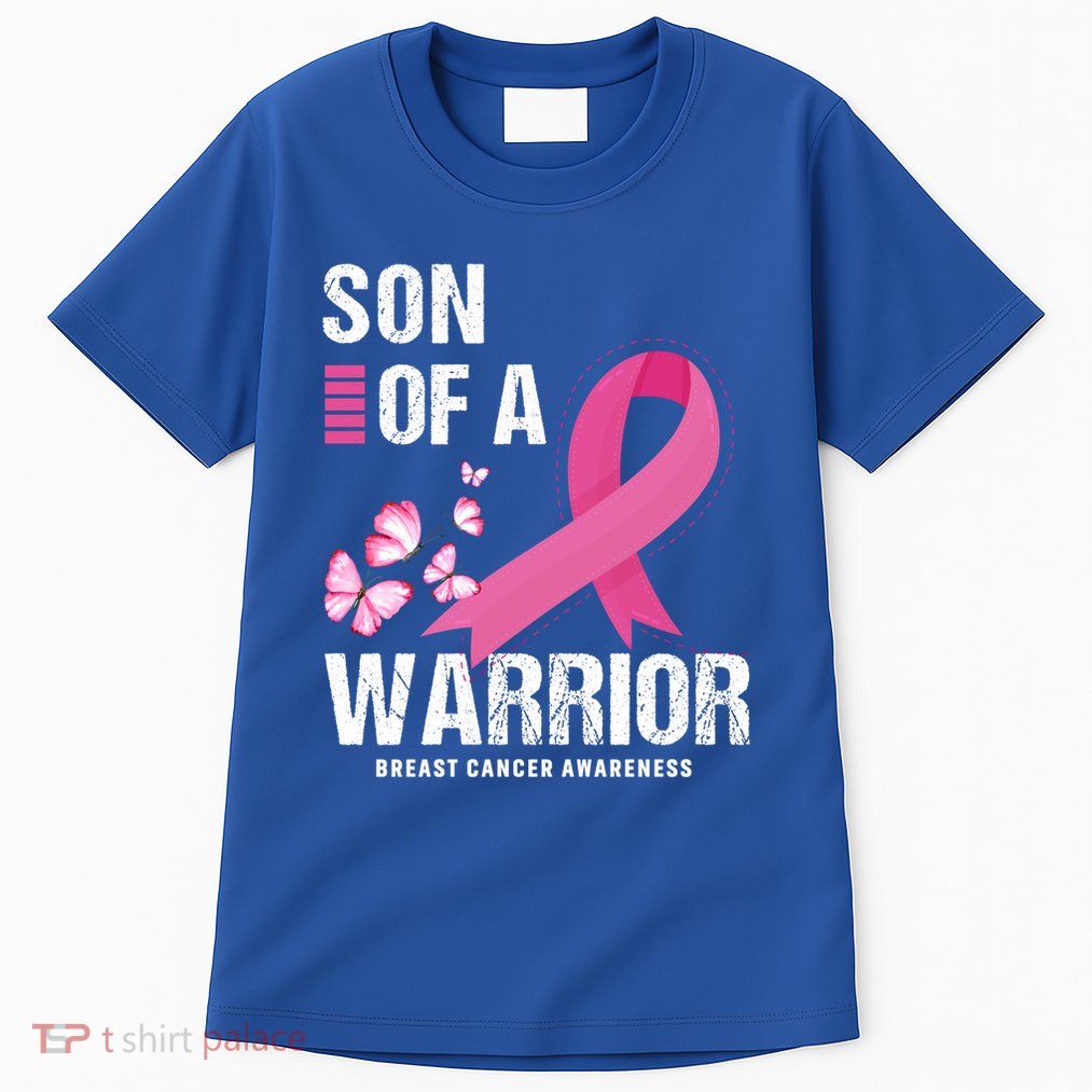 Son Of A Warrior Pink Ribbon Butterfly Breast Cancer Fighter Gift Tall T-Shirt