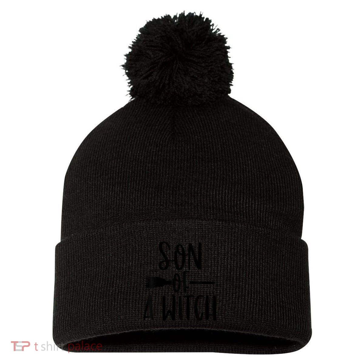 Son Of A Witch Funny Halloween Baby Pom Pom 12in Knit Beanie