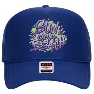 Sun Of A Beach Graffiti Summer High Crown Mesh Back Trucker Hat