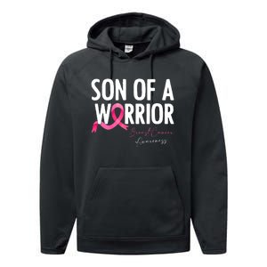 Son Of A Warrior Pink Ribbon Breast Cancer Awareness Performance Fleece Hoodie