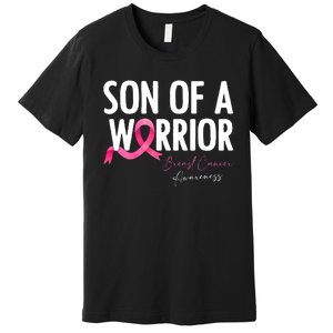 Son Of A Warrior Pink Ribbon Breast Cancer Awareness Premium T-Shirt