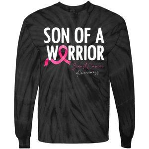 Son Of A Warrior Pink Ribbon Breast Cancer Awareness Tie-Dye Long Sleeve Shirt