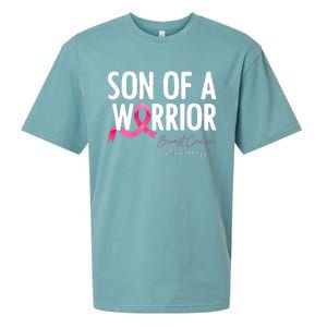 Son Of A Warrior Pink Ribbon Breast Cancer Awareness Sueded Cloud Jersey T-Shirt