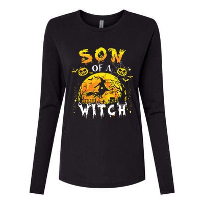 Son Of A Witch Funny Family Matching Halloween Pumpkin Womens Cotton Relaxed Long Sleeve T-Shirt