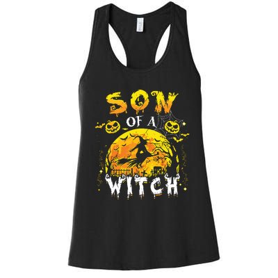 Son Of A Witch Funny Family Matching Halloween Pumpkin Women's Racerback Tank